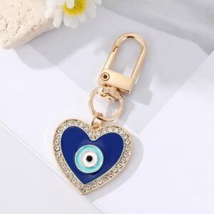 Rhinestone "Evil Eye" Heart Keychain/Purse 🎒👜 Charm ~ Protection, Luck 🍀,